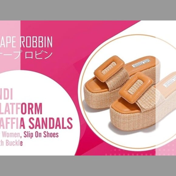 NIB Cape Robbin Indi Platform Raffia Sandals for Women SZ 10 - Picture 2 of 5